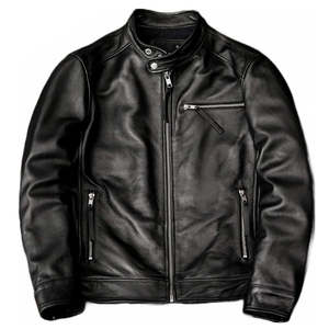 Chaqueta de Motociclista de Cuero Sintético Negra para Hombre, Cierre de Cremallera, Corte Ajustado, Estilo Motociclista, Ropa Casual de Calle, Chaqueta de Cuero PU - Product Image 1