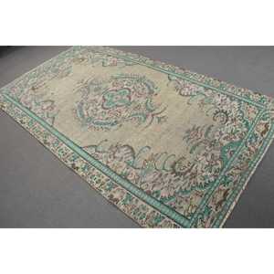 Alfombra Vintage de 5x8.8 pies, Alfombra Azul de Estilo Suroeste, Alfombra de Lana - Product Image 1