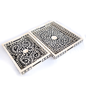 Bandeja con incrustaciones de hueso de madera de alta calidad de lujo hecha a mano india, tamaño personalizado, precio de fábrica directo para el hogar, Bandejas para servir - Product Image 4