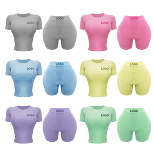 Ensemble deux pièces personnalisé pour femme en coton, survêtement ajusté avec fermeture éclair, broderie, sweat-shirt court et short délavé au soleil - Product Image 2