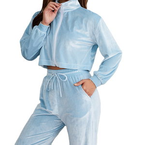 <b>Women</b> 2 Piece <b>Velvet</b> Running Set Autumn Solid Color Sportswear Workout Fitness Set Long Sleeve Zipper Sweatshirt <b>Jogger</b> Pants - Product Image 4