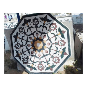 Tableros de Mesa de Mármol Blanco Pulido con Incrustaciones de Pietra Dura Hechos a Mano de la Mejor Calidad, Forma Octagonal, para Muebles de Comedor y Sala de Estar - Product Image 1