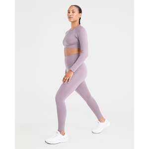 Top corto de manga larga con grapas morado malva único para mujer, camisetas cortas de entrenamiento de fitness suaves y ligeras elásticas de 4 vías para mujer - Product Image 5