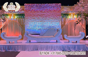 Sofá nupcial de estilo boda pakistaní con sillas, gran sofá con sillas nupcial de boda hindú, impresionante sofá de trono de escenario de boda - Product Image 6