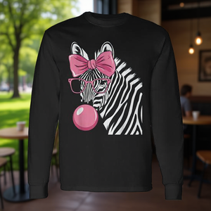 เสื้อยืดแขนยาวลายม้าลายสวมแว่นตาพร้อมลายหมากฝรั่งสีชมพู เสื้อเชิ้ตสั่งทำพิเศษเพื่อการส่งเสริมการขาย - Product Image 3