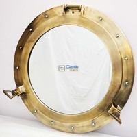 Miroir Fenêtre Marine Moderne Antique de 20 Pouces en Aluminium et Laiton Fait Main, Décoration Murale Art Déco, Accent Marin pour la Maison, Diwali, Mariage