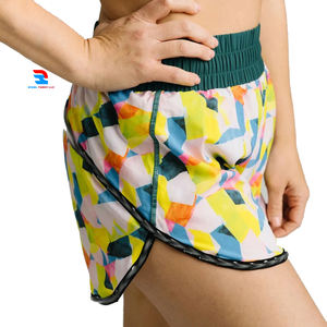 Shorts de course d'été pour femmes, taille haute avec cordon de serrage, imprimé logo, respirant, léger, séchage rapide, polyester écologique - Product Image 1