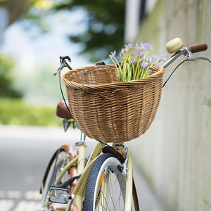 Panier à vélo en osier marron clair avec lanières en cuir 29x23x25 cm Rangement avant pour vélo pour animaux de compagnie Shopping Transport sûr - Product Image 3
