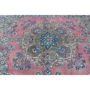 6.5x9.9 ft Vintage Large Rug, <b>Red</b> Blue Turkish Floral <b>Wool</b> Rug - Product Image 5