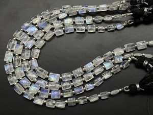 Haute qualité naturel blanc arc-en-ciel pierre de lune facettes Rectangle forme perles 4.5x6-6x7MM 24-25 perles brin fantaisie pierre - Product Image 5