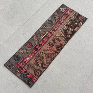 Turkish Small Rug, 1x2.9 ft Vintage Rug, <b>Brown</b> Ikat <b>Wool</b> Rug - Product Image 2
