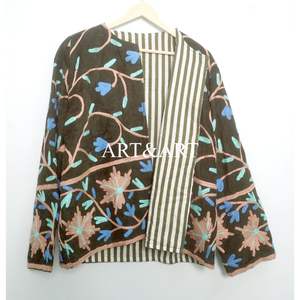 Chaqueta Acolchada con Bordado Floral, Botones, Forro de Algodón a Rayas, Hecha a Mano, para Invierno y Otoño, Secado Rápido, Ecológica y Transpirable - Product Image 6