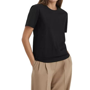 Verano 100% algodón Mujer camiseta de fondo básico de moda señora manga corta suelta Tops camisas sólido 230G Tops - Product Image 5