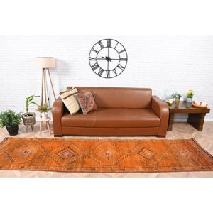 พรมเฮอร์กีวินเทจ ขนาด 2.8x10.7 ฟุต สีส้มดำ ทำจากขนแกะโมร็อกโกและขนแกะตุรกี - Product Image 1