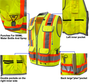 Gilet de travailleur de la construction haute visibilité avec multi-poches gilet de sécurité réfléchissant bon marché tissu de coton décoration d'impression décontractée - Product Image 6