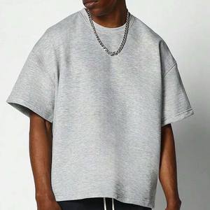 T-shirt oversize à col rond en coton 100% de haute qualité, streetwear pour homme, noir uni, poids lourd 380 GSM - Product Image 1