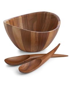 Juego de ensaladeras de madera de 3 piezas Gourmet Harmony | Ensaladera grande de 12 pulgadas con utensilios para servir | Tosser de ensalada de madera de acacia - Product Image 1