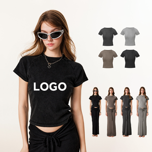 Top informal de verano para mujer, Camiseta ajustada de cuello redondo con logotipo personalizado, camisetas ajustadas ecológicas para niña, gran oferta - Product Image 3