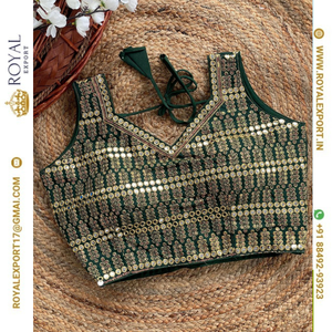 Bellamente diseñado Fantom Silk Golden Sequence All Over With Foil Work Colección de blusas listas para usar - Product Image 5