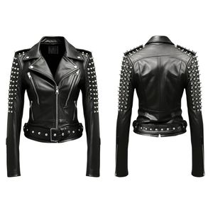 Veste de moto en peau de mouton véritable 100% sur mesure de qualité supérieure pour femmes, coupe-vent, élégante, tendance, avec fonction chauffante pour l'hiver - Product Image 1