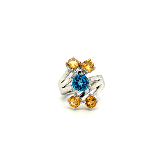 Anillo de piedras preciosas de citrino y Topacio Azul de diseñador para mujer. Plata de Ley 925 para regalo de joyería de fiesta o boda - Product Image 2
