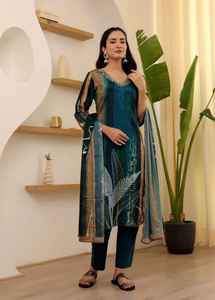 Indian Designer Rayon Viscose Fabric With Chanderi Dupatta Salwar Kameez Suits with Heavy Embroidery Work Available At <b>Sale</b> - Product Image 3