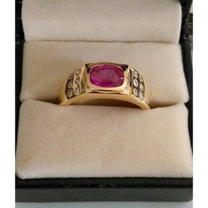 Romantic Ruby & Diamond Geometric Fine Jewelry <b>Ring</b> Yellow Gold Cut Gemstone for <b>Couples</b> Everyday Wear Stylish Setting Boxed - Product Image 1