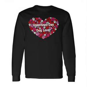 Maglietta a Maniche Lunghe per Amanti dei Cani per San Valentino, Design con Cuore e Zampe di Cane per Proprietari di Cani, T-Shirt Promozionale - Product Image 2