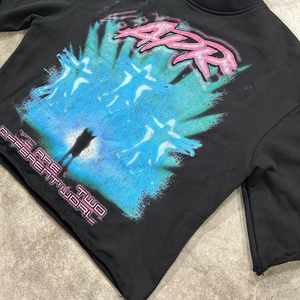 Personalizado 100% puro algodón 300 Gsm O-cuello de gran tamaño Unisex camiseta Vintage DTG impresión holgada recortada diseño gráfico 3D 300 Gsm - Product Image 5