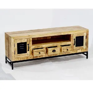 Best Iron Base and Mango Wood Low Height TV Stand with Drawer Storage Cabinet used in Home Living Room and Hotel