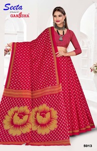 Nhu Cầu Cao Tay Khối In Bông Mulmul <span class=keywords><strong>Saree</strong></span> Với Áo Mảnh Bông Mềm Mùa Hè Mặc Quần Áo Vải Tay Vẽ In Ấn - Product Image 4