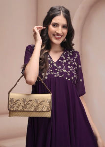 Ensemble Kurta Anarkali et pantalon en Georgette brodé pour femme Trendmalls (E55-Violet) - Coupe ample infroissable pour fêtes et mariages - Product Image 2