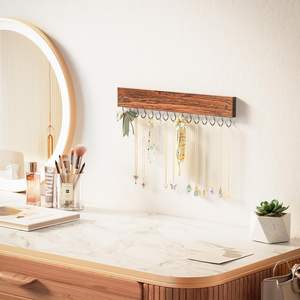 Ensemble de porte-bijoux mural à deux niveaux en bois brûlé, style classique, écologique, design flexible de 50 cm - Product Image 1