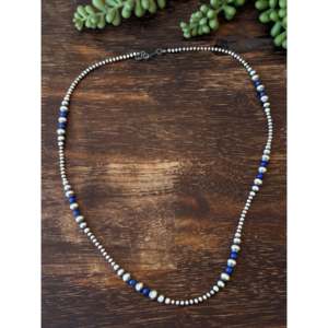 Collar de Perlas de Agua Dulce con Diseño Navajo, Lapislázuli y Plata de Ley, con Colgante en Forma de Número, Cadena de Perlas, Collar Moderno para Regalo - Product Image 2
