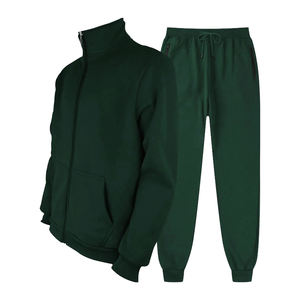 Pantalones atléticos cómodos para hombre y chaqueta con cremallera completa, chándal deportivo, conjunto de 2 piezas con cuello con capucha, ropa activa de patrón sólido - Product Image 6