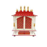 Temple en bois blanc avec mandir en bois peint à la main du Rajasthan rouge pour la maison Temple décoratif de Pooja avec conception de tiroir de dôme