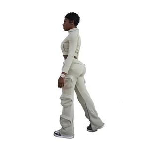 Conjunto Deportivo Unisex 2025 para Mujer, Sudadera Corta con Cremallera, Conjunto de Dos Piezas, Trajes Deportivos Personalizados de Invierno, Conjuntos Deportivos para Mujer, Ropa Lisa - Product Image 2