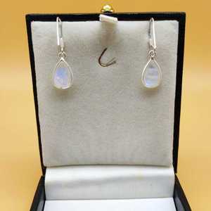 Handmade Solid 925 <b>Sterling</b> <b>Silver</b> <b>Drop</b> <b>Earrings</b> Rainbow Moonstone Pear Cut Gemstone Dainty Birthday Wedding Party Gift for - Product Image 1