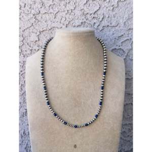 Collar Navajo de Perlas Graduadas en Forma de Bola, con Lapislázuli y Plata de Ley Chapada en Oro de 18K, Estilo Étnico Vintage, Cadena de Cuentas de Moda - Product Image 1