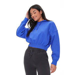 Top Tendance Solide Couleur Personnalisée avec Broderie Sublimation Impression Crop Top Hoodie pour les Femmes Prix de Gros Respirant - Product Image 1