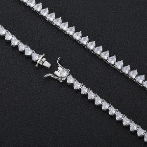 Vvs moissanite diamante hip hop 4mm punta redonda ajuste corazón forma latón 1 Fila tenis cadena Collar para mujer - Product Image 3