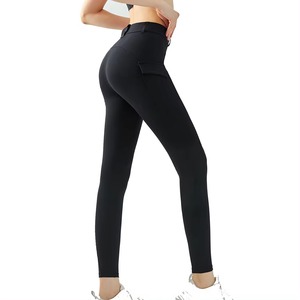 Pantalon de yoga taille haute pour femmes personnalisé en gros polyester doux Gym Fitness Leggings poche à cordon sans couture Sexy grande taille - Product Image 3