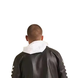 Veste en cuir bomber noire de haute qualité à prix de gros, veste en cuir zippée, streetwear pour hommes, vêtements décontractés CP-MLJ-14 - Product Image 4