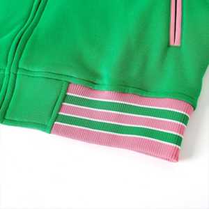 Chaqueta universitaria AKA Green Fleece unisex con bordado de chenilla rosa, estilo griego, de algodón premium con cremallera, estilo urbano. - Product Image 4