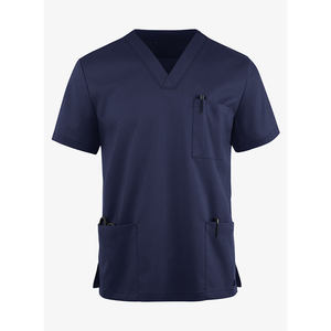 Costumes de gommage doux bleus pour hommes col en V taille régulière 3 poches uniformes de gommage d'infirmière médicale pour le personnel hospitalier - Product Image 6