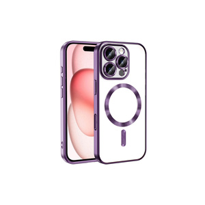 เคสซิลิโคนสีม่วงเข้มสำหรับ Magsafe รองรับการชาร์จไร้สายสำหรับ iPhone 14 Pro ป้องกันกล้องอย่างหรูหรา ฝาหลังสไตล์ Ins พร้อมโลโก้ - Product Image 1