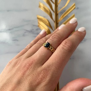 Handmade <b>Men's</b> Sterling <b>Silver</b> Gold Plated Black Onyx Vintage Christian Engagement Party <b>Ring</b> Fine Jewelry - Product Image 2