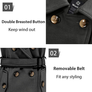 Abrigo de lana OEM para mujer con solapa con muescas, doble botonadura, estilo gabardina larga, tipo detective de invierno con cinturón desmontable - Product Image 6