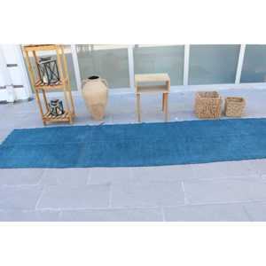 Alfombra Vintage Estilo Runner de 3.1x11.6 pies (94x355 cm), Alfombra de Lana Turca Azul del Suroeste - Product Image 3