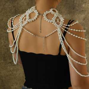 Chal de Perlas Color Marfil Bridella con Elegante Decoración de Encaje, Caída Suave y Abrigo Cálido para Bodas y Eventos Formales, Modelo VG09A - Product Image 2